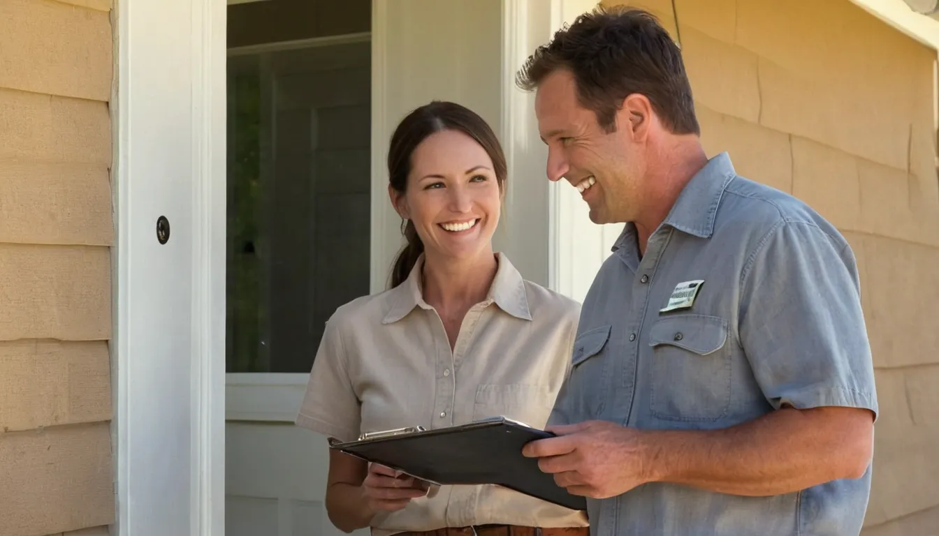 Friendly provider talking with a homeowner at the front door of a home in Logan